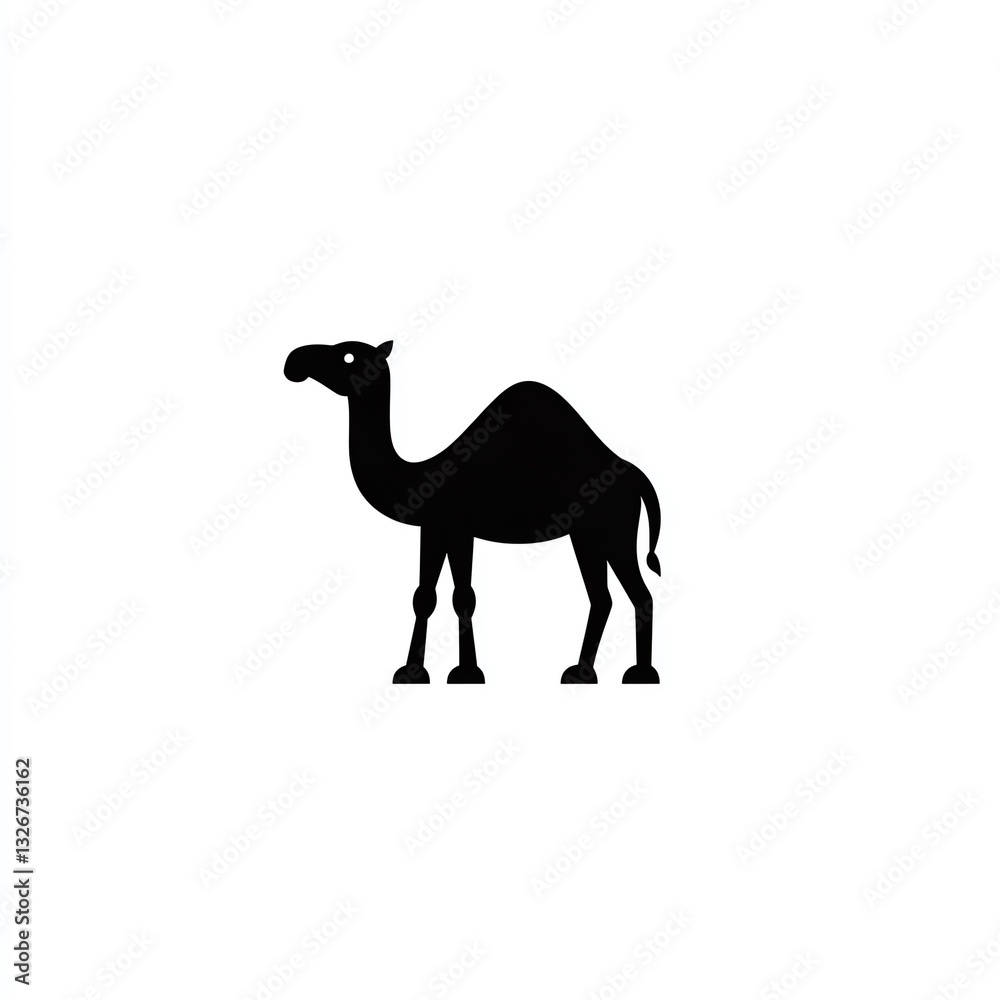 ElegantCamelSilhouetteAminimalistblackandwhitegraphicdesignofacamelstandingagainstapurewhitebackground