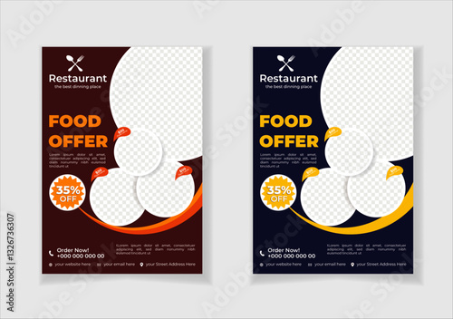 Modern clean clear Restaurant flyer template or food flyer design with best design organic shape restaurant food flyer design