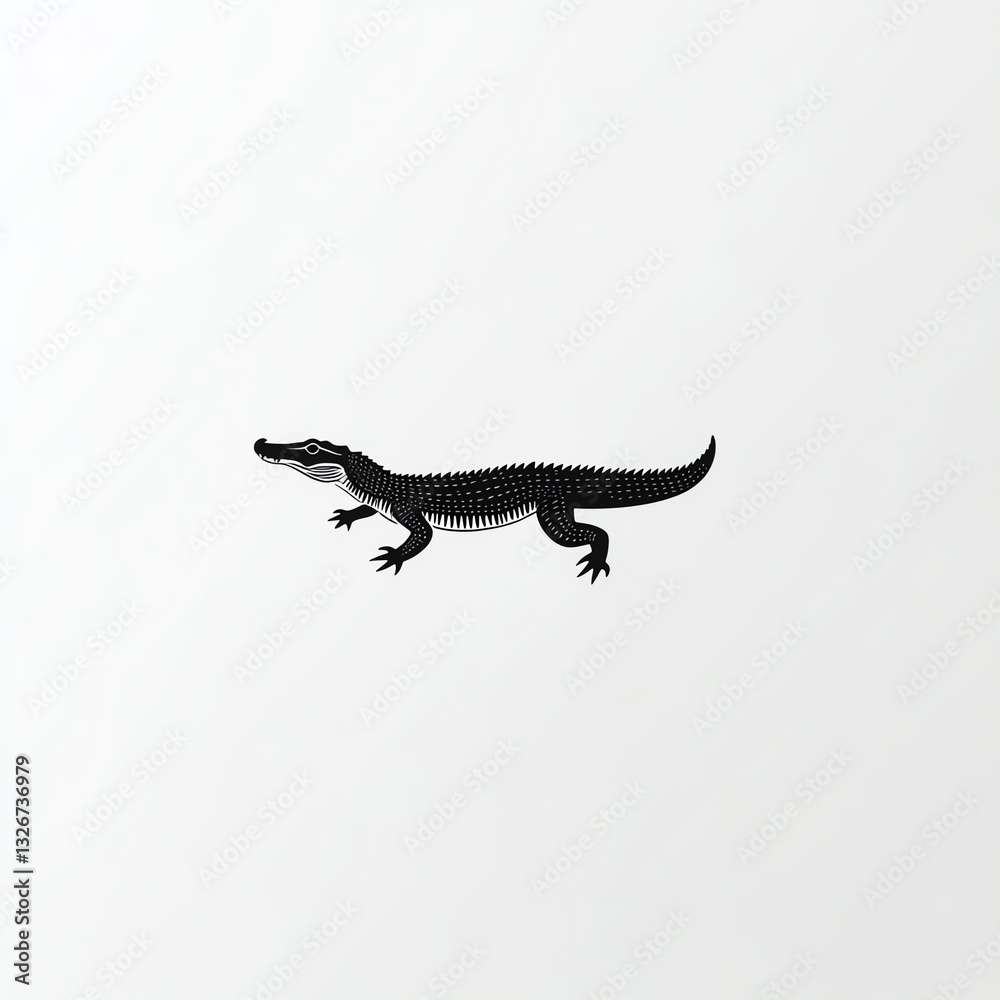 Naklejka premium Elegant Minimalist Crocodile Logo Design A sleek black silhouette against a clean white background, showcasing the reptiles graceful form.