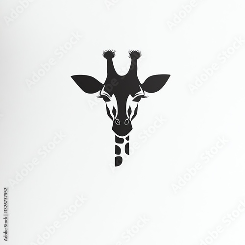 Elegant Giraffe Head Silhouette, a Minimalist Design, Black on White Background, Simple and Sophisticated. photo