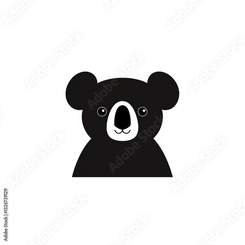 Adorable Koala Face, Simple Black Silhouette on White Background. Minimalist Design, Cute Animal Portrait. photo