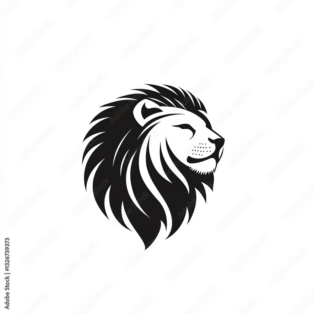 Fototapeta premium Regal Lion Profile A Striking Minimalist Design. Black and white graphic, showcasing a majestic lions head in profile.