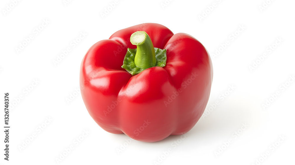 single perfectly ripe red bell pepper with glossy surface on white background. vibrant color and smooth texture highlight its freshness and appeal single perfectly ripe red bell pepper with glossy surface on white background. vibrant color and smooth texture highlight its freshness and appeal