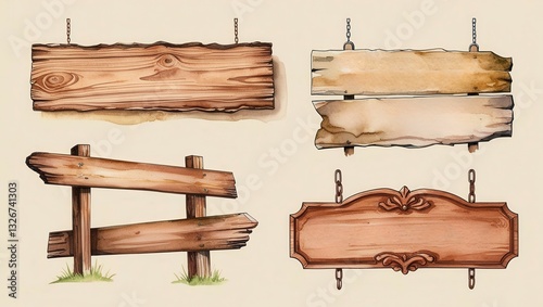 Rustic Wooden Sign Collection Hanging Post Mounted Weathered Ornate Designs photo