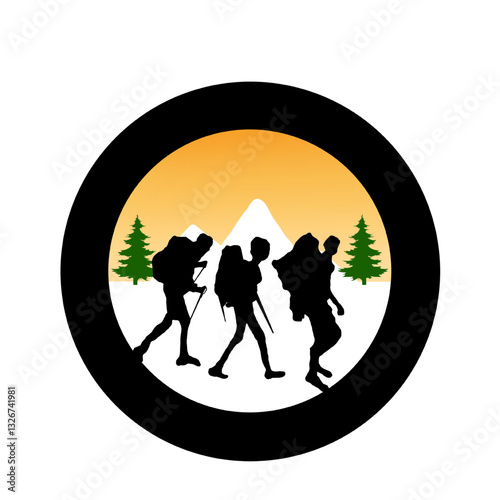 logo survival adventure transparent. illustration climbers walk in trekking mountain