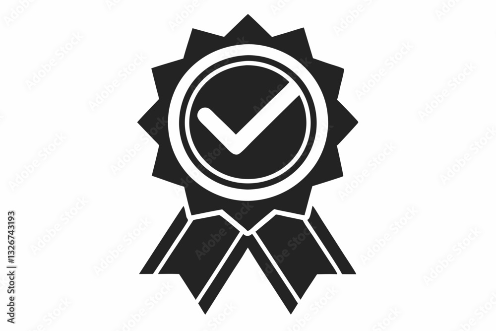 approved or certified medal icon line art silhouette vector illustration