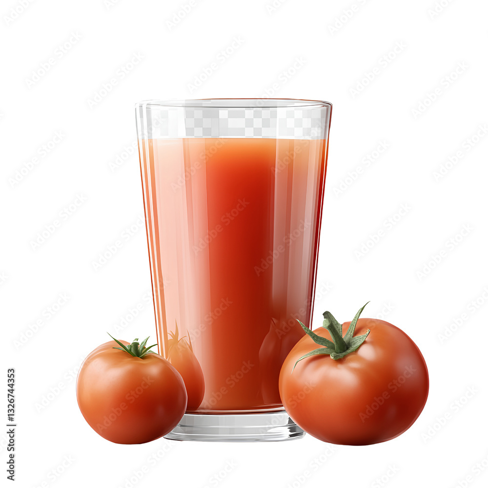 Tom Eastman-style glass of tomato juice with two tomatoes on the side, transparent background PNG Tom Eastman-style glass of tomato juice with two tomatoes on the side, transparent background PNG