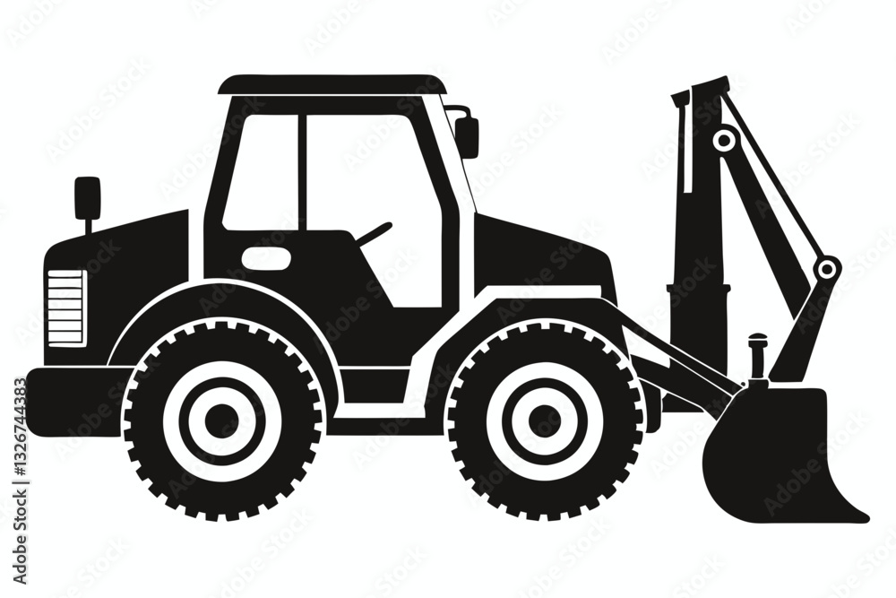 Naklejka premium backhoe loader line art silhouette vector illustration