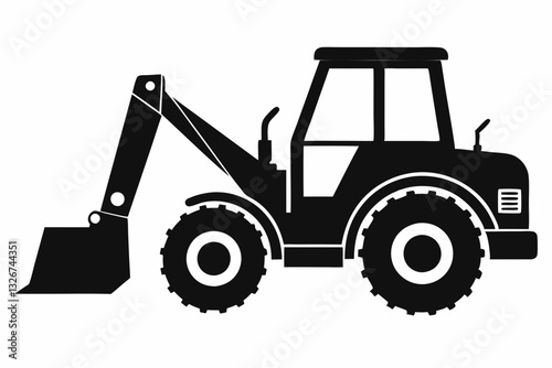 backhoe loader line art silhouette vector illustration