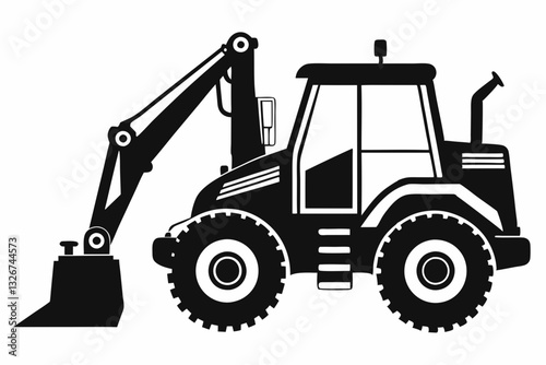 backhoe loader line art silhouette vector illustration