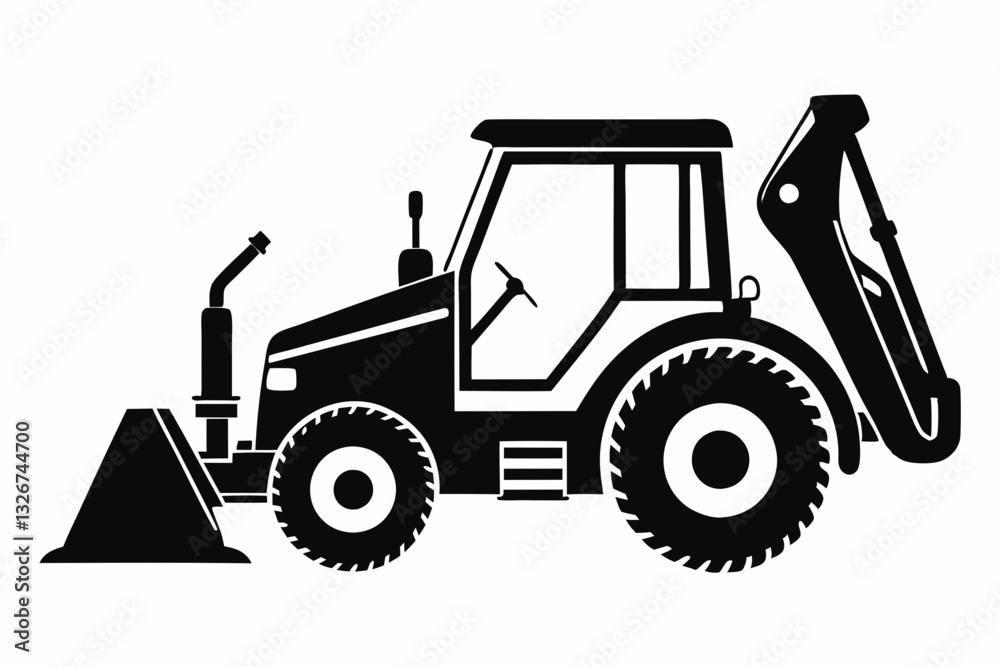 Naklejka premium backhoe loader line art silhouette vector illustration