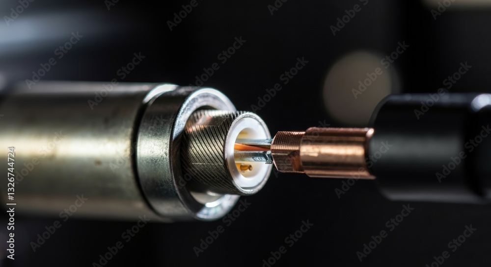 Close-up of industrial connector and wire assembly in precision engineering Close-up of industrial connector and wire assembly in precision engineering