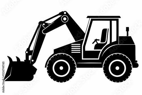 backhoe loader line art silhouette vector illustration