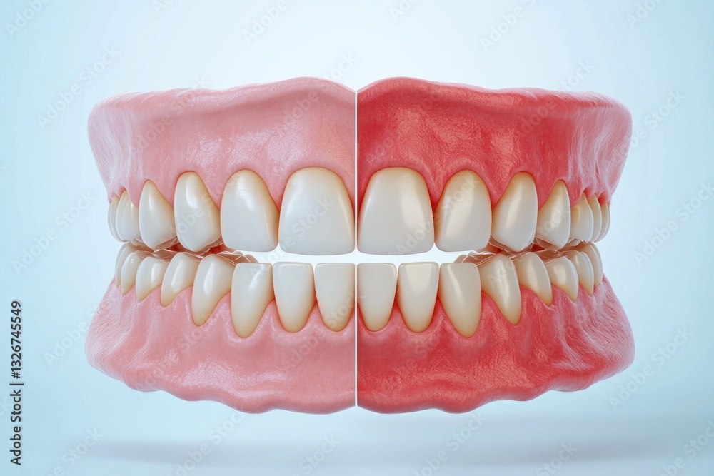 Obraz premium Healthy Gums vs Gingivitis Comparison in Detailed 3D Rendering Medical Illustration