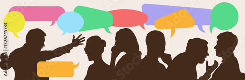 Icons of people communicating with colored bubbles. Communicate with each other. Communication.