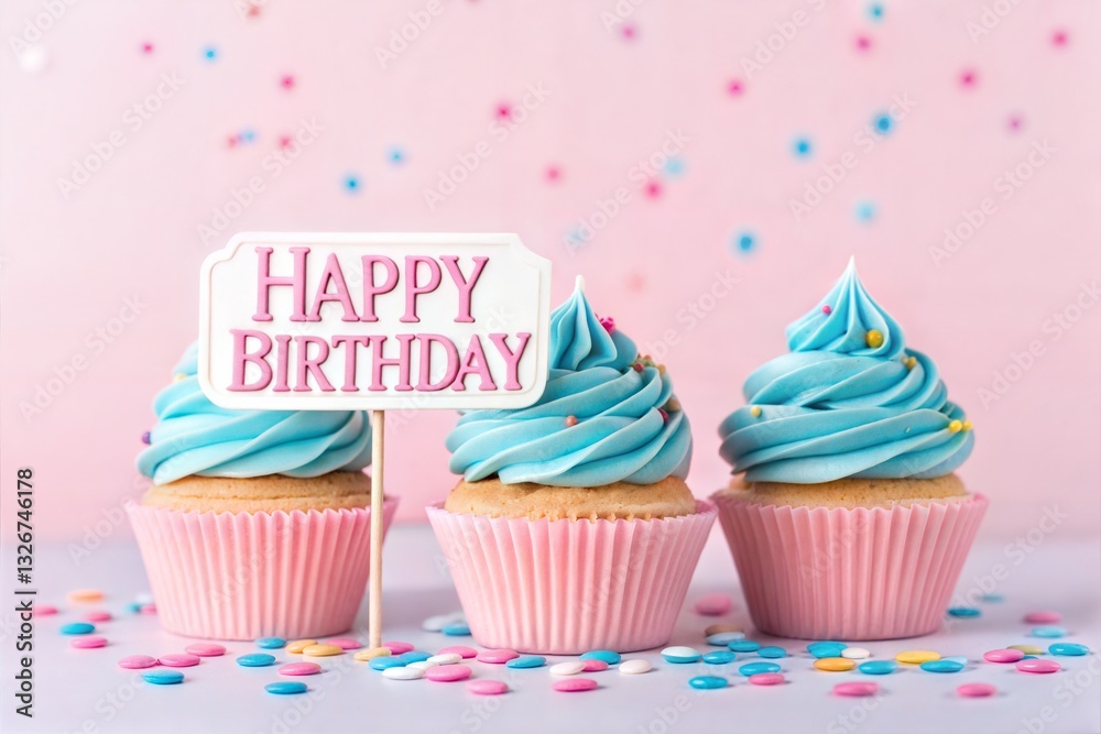 Pink and blue birthday cupcakes with a Pink and blue birthday cupcakes with a