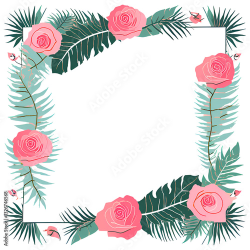 frame with roses and butterflies