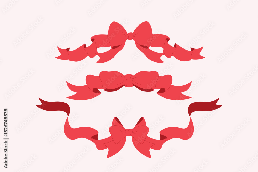 Three elegant red ribbon bows with flowing curves. Perfect for holiday decorations, gift wrapping, invitations, greeting cards, and festive design projects. Three elegant red ribbon bows with flowing curves. Perfect for holiday decorations, gift wrapping, invitations, greeting cards, and festive design projects.