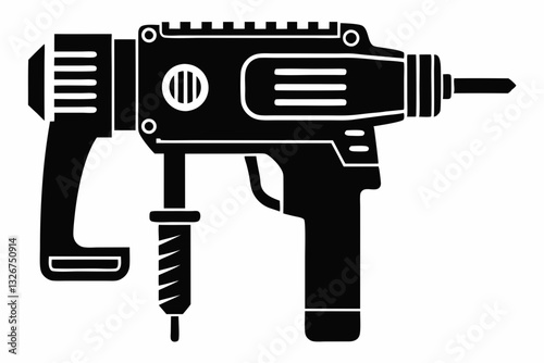 rotary hammer line art silhouette vector illustration