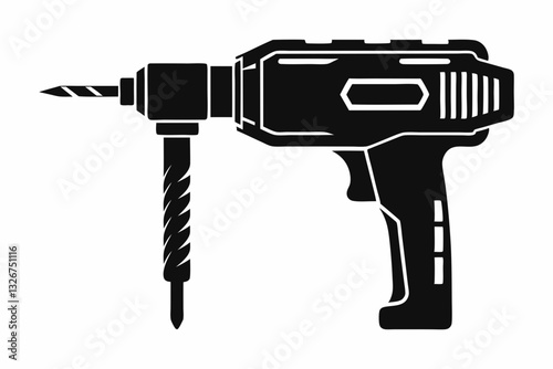 rotary hammer line art silhouette vector illustration