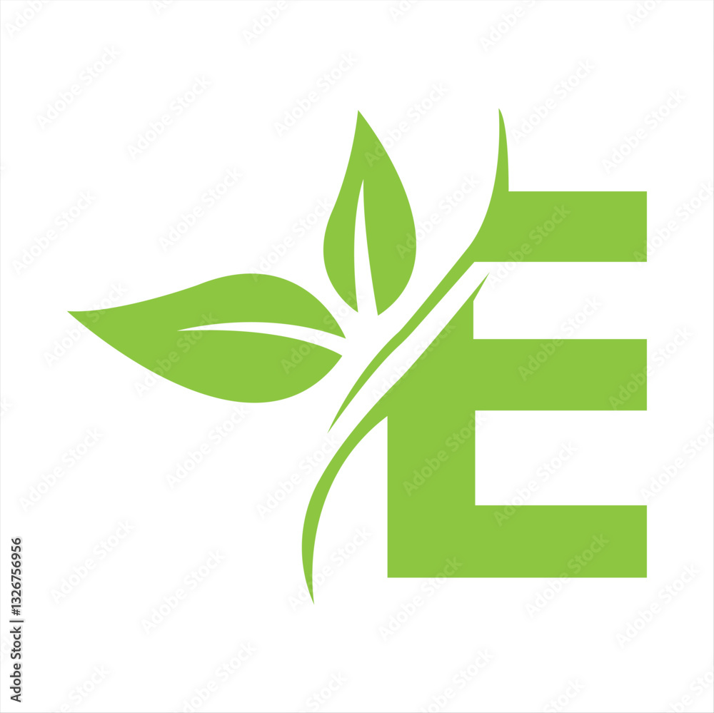 eco Green leaf logo with the letter E logo eco Green leaf logo with the letter E logo