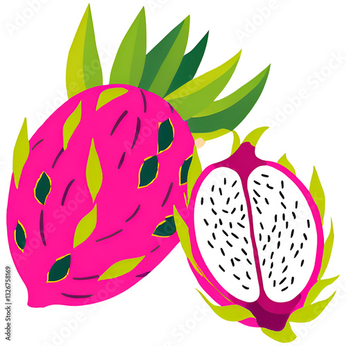 vector illustration of a dragon fruit with leaves