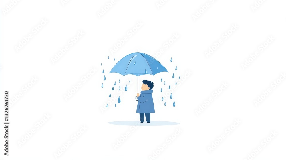 Cartoon character holding umbrella in the rain Cartoon character holding umbrella in the rain