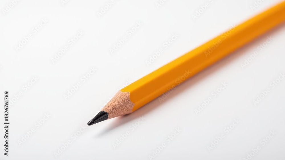 A sharpened yellow paper pencil lies on a white surface, ready for use. A sharpened yellow paper pencil lies on a white surface, ready for use.