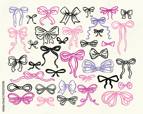 Hand drawn whimsical style bow's collection - vector set
