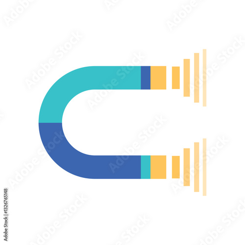 Vector illustration of a horseshoe magnet with magnetic field lines, symbolizing attraction, force, and magnetic energy