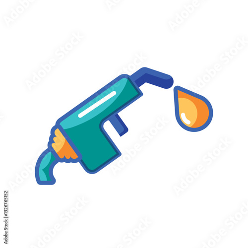 Vector illustration of a fuel pump nozzle with a droplet of oil, representing gasoline refueling and fossil fuel consumption