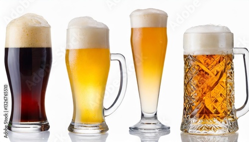 Wallpaper Mural Set of Beer Cocktails with Frothy Foam in Various Glasses and Mugs Isolated on White Background Torontodigital.ca