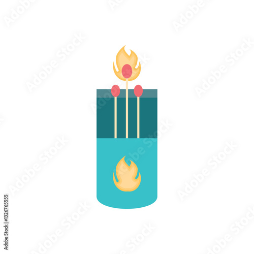 Vector Illustration of a Matchbox with Burning Matches - Fire Safety and Ignition Concept Icon