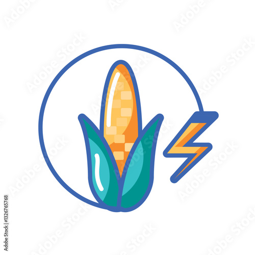 Vector Illustration of Corn with Lightning Bolt - Symbol for Biofuel, Ethanol Energy, and Renewable Resources