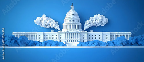 Capitol Building, smoke, blue background, politics