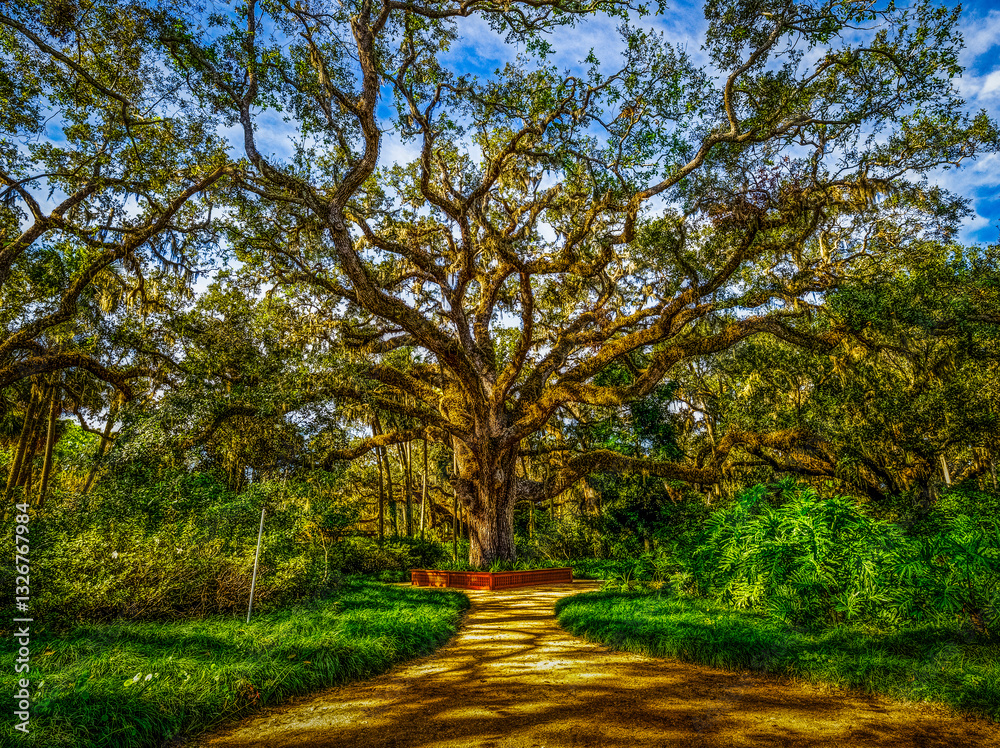 Live Oak tree in Washington Oaks Gardens State Park in Palm Coast Florida USA Live Oak tree in Washington Oaks Gardens State Park in Palm Coast Florida USA