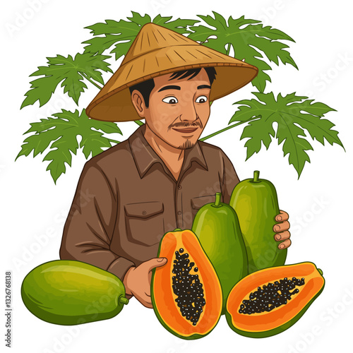 Farmer Harvesting Ripe Papaya Fruit Organic Farming and Fresh Harvest