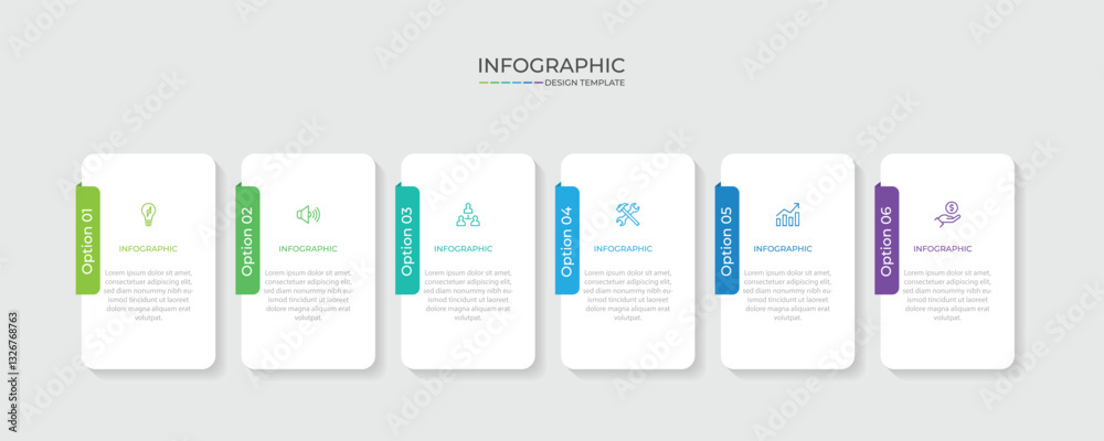 Business vector infographic design template with icons and 6 options or steps. Can be used for process diagram, presentations, workflow layout, banner, flow chart, info graph Business vector infographic design template with icons and 6 options or steps. Can be used for process diagram, presentations, workflow layout, banner, flow chart, info graph