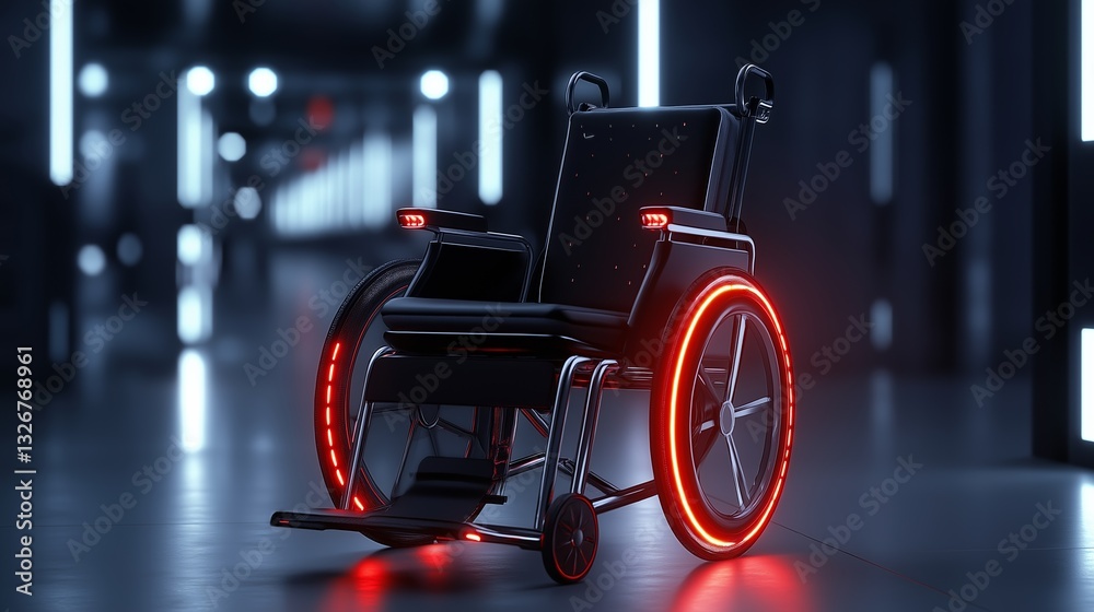 Fototapeta premium Futuristic wheelchair features smart controls and sleek design in a modern environment