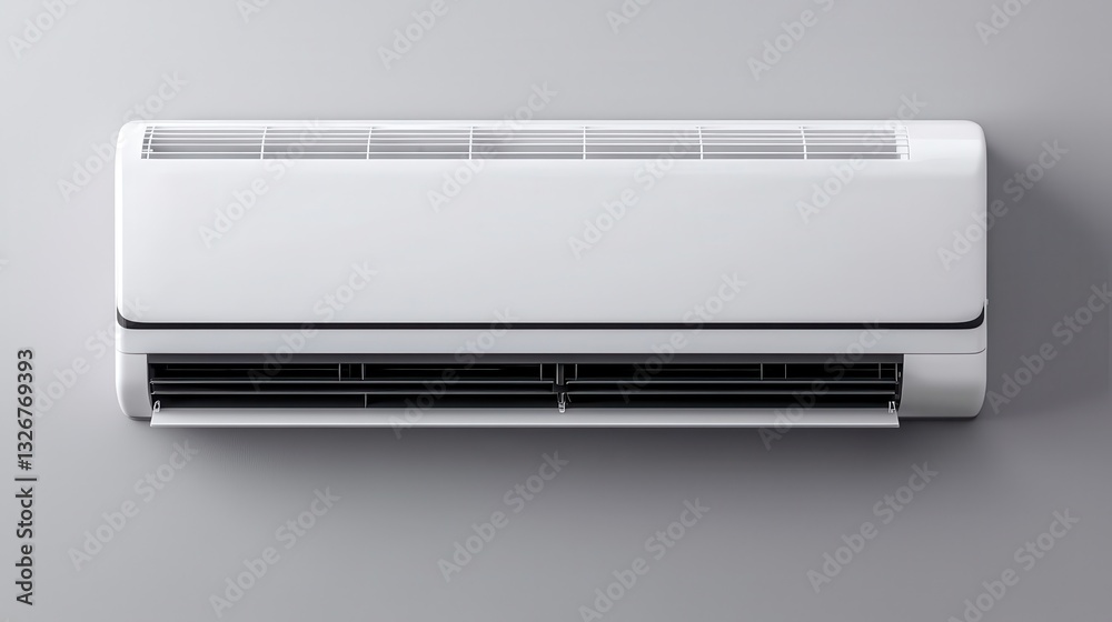 A modern air conditioning unit mounted on a wall, designed for efficient cooling and a sleek aesthetic. A modern air conditioning unit mounted on a wall, designed for efficient cooling and a sleek aesthetic.