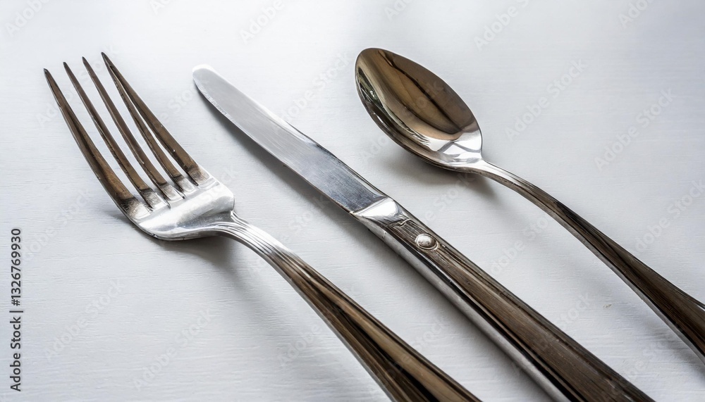 Set of Cutlery: Fork, Knife, and Spoon Isolated on White Background Set of Cutlery: Fork, Knife, and Spoon Isolated on White Background