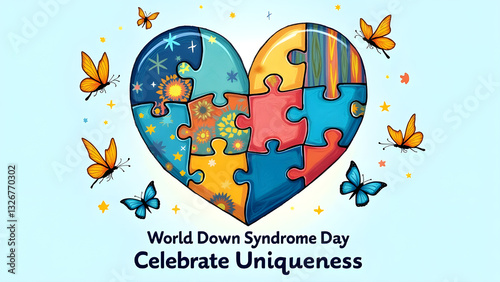 A beautiful poster design on a blue background created for world down syndrome day 2025