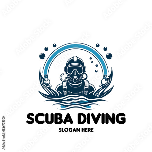 Scuba Diving Logo Design Vector Template. Snorkeling logo design vector illustration. 