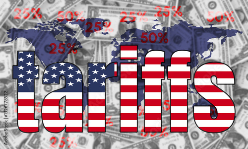 US tariffs impact global trade, illustration featuring the word 