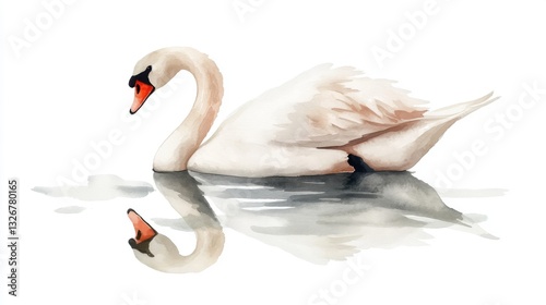 Fototapeta Naklejka Na Ścianę i Meble -  Elegant swan reflection in tranquil water nature illustration