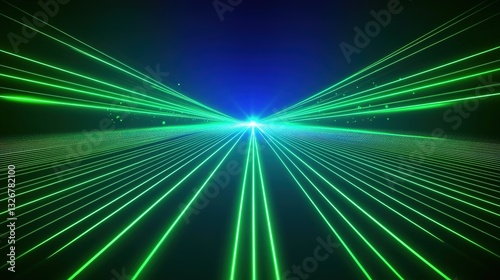 Glowing green blue neon laser lines abstract background. Futuristic hi-tech vector design.