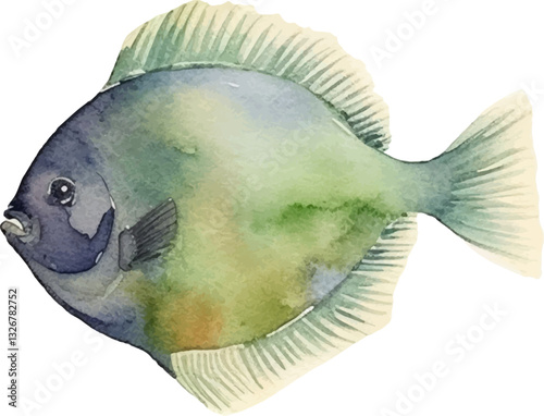 Watercolor painted fish. Hand drawn fresh seafood design element isolated on white background.
