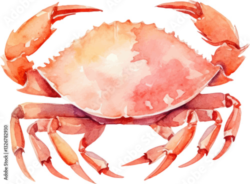 Watercolor painted crab. Hand drawn fresh seafood design element isolated on white background.