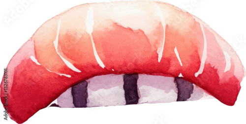 Watercolor painted sushi. Hand drawn fresh seafood design element isolated on white background.