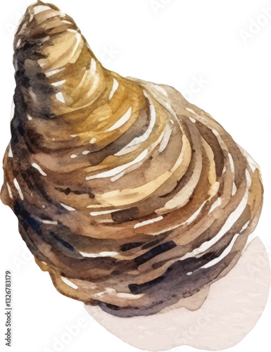 Watercolor painted oysters. Hand drawn fresh seafood design element isolated on white background.
